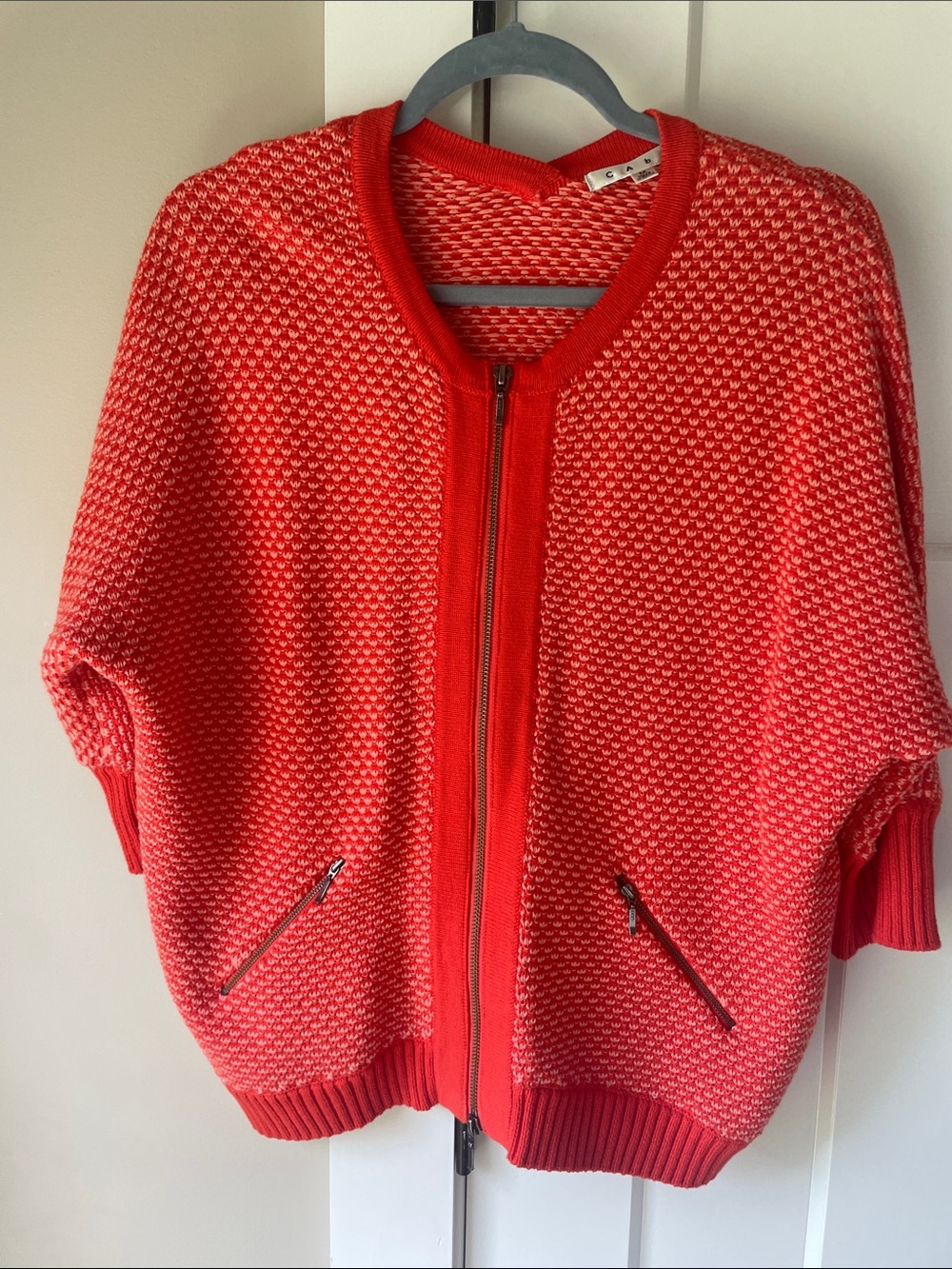 CAbi Orange Textured Zip-Front Cardigan EUC